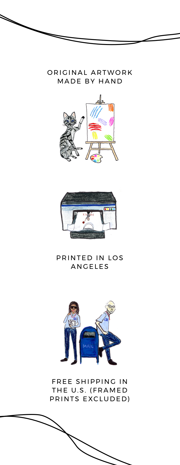 Original artwork made by hand, printed in LA, with free shipping in the US